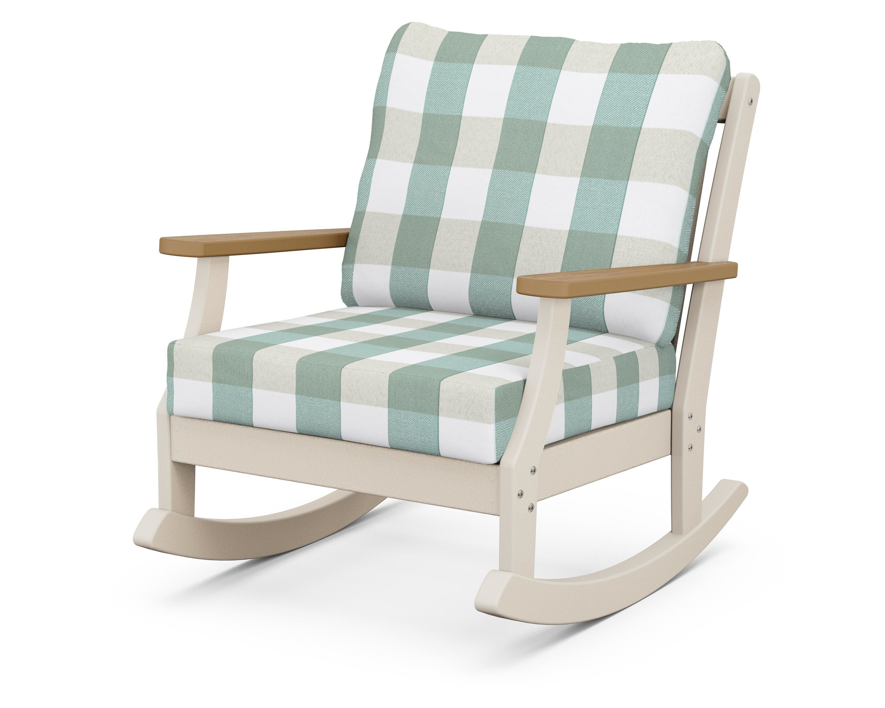 POLYWOOD® Braxton Deep Seating Rocking Chair in Sand / Natural / Buffalo Plaid Glacier Spa