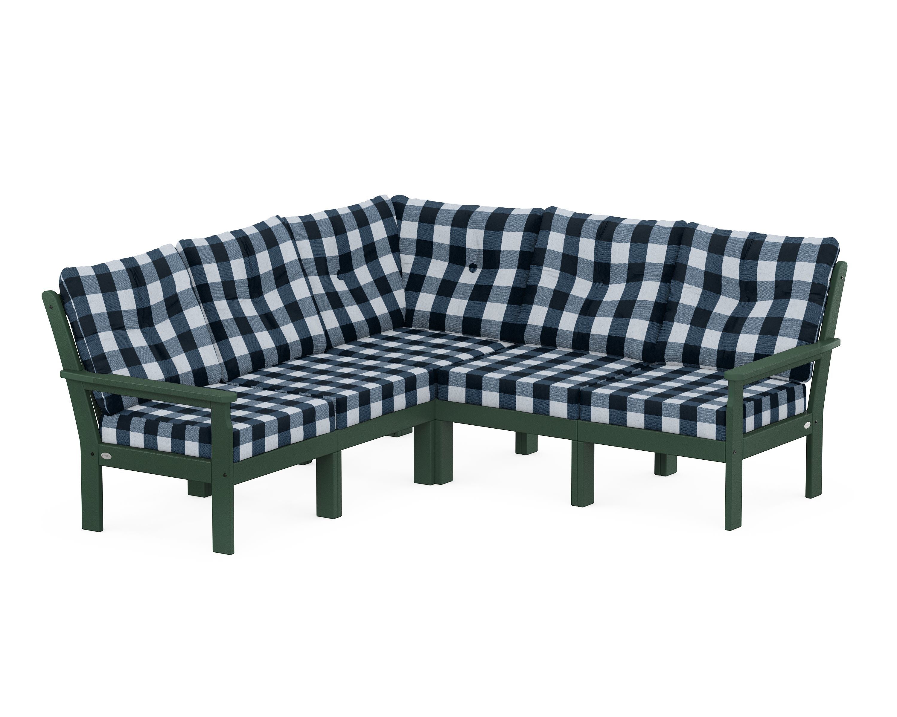 POLYWOOD® Vineyard 5-Piece Sectional in Green / Buffalo Plaid Marine Indigo