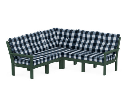 POLYWOOD® Vineyard 5-Piece Sectional in Green / Buffalo Plaid Marine Indigo