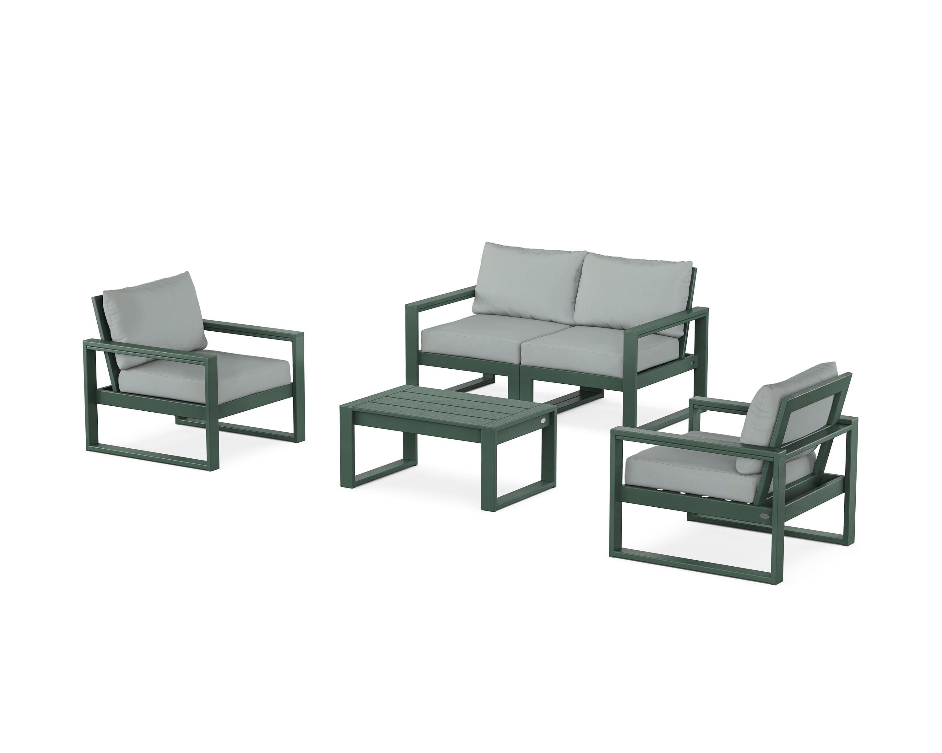 POLYWOOD® EDGE Sectional 4-Piece Deep Seating Set with Loveseat in Green / Spa