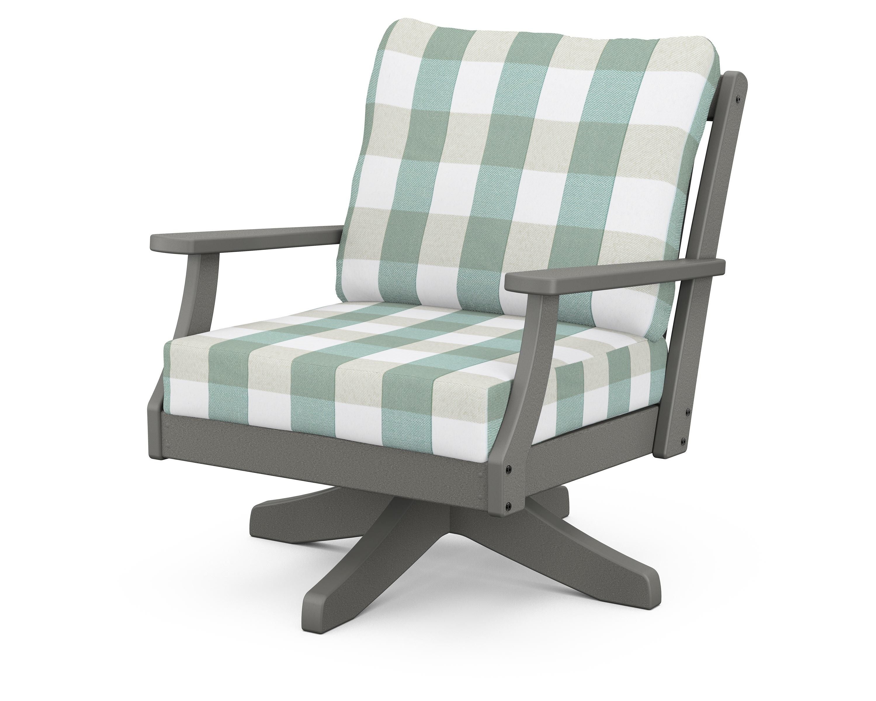POLYWOOD® Braxton Deep Seating Swivel Chair in Slate Grey / Buffalo Plaid Glacier Spa