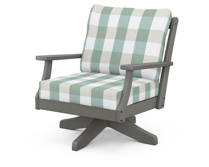 POLYWOOD® Braxton Deep Seating Swivel Chair in Slate Grey / Buffalo Plaid Glacier Spa