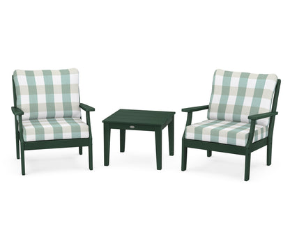POLYWOOD® Braxton 3-Piece Deep Seating Set in Green / Buffalo Plaid Glacier Spa