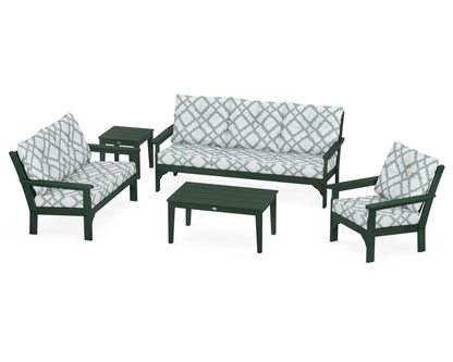 POLYWOOD® Vineyard 5 Piece Deep Seating Set in Green / Trellis Glacier Spa