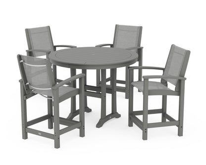 POLYWOOD® Coastal 5-Piece Counter Set in Slate Grey / Metallic Sling