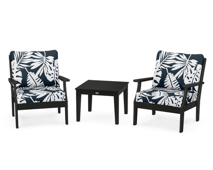 POLYWOOD® Braxton 3-Piece Deep Seating Set in Black / Leaf Marine Indigo