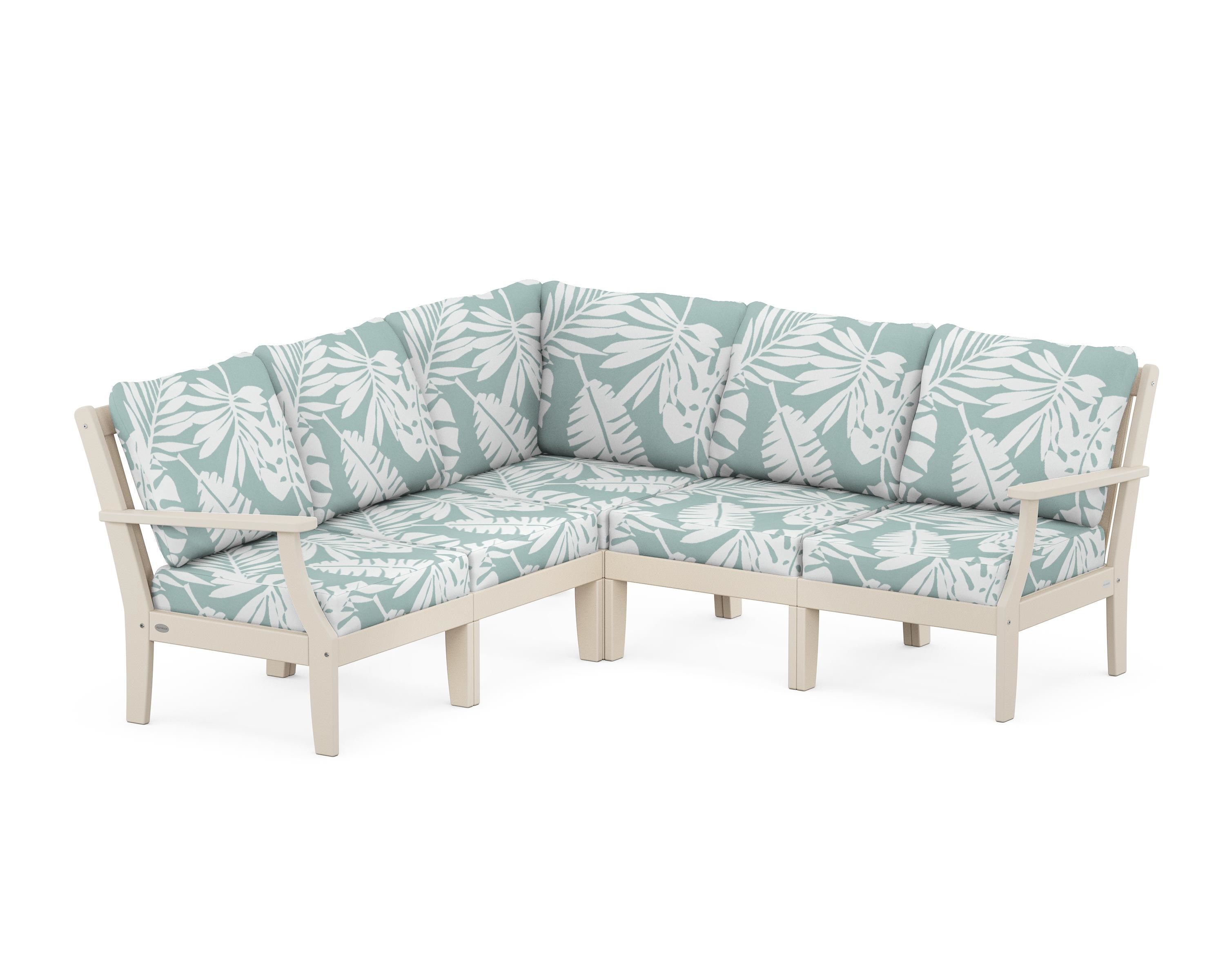 POLYWOOD® Braxton Modular 5-Piece Deep Seating Set in Sand / Leaf Glacier Spa