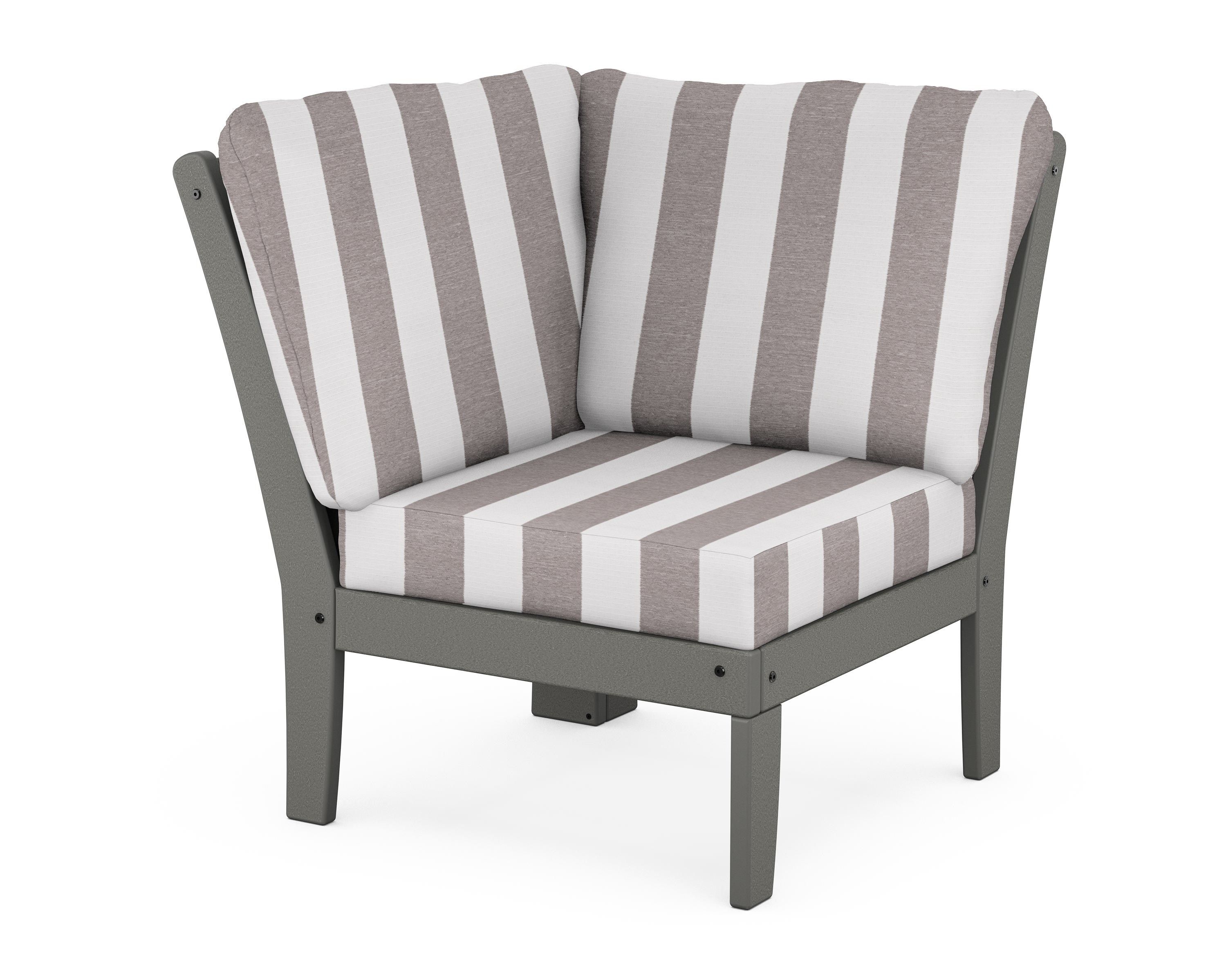 POLYWOOD® Braxton Modular Corner Chair in Slate Grey / Cabana Stripe Grey Mist