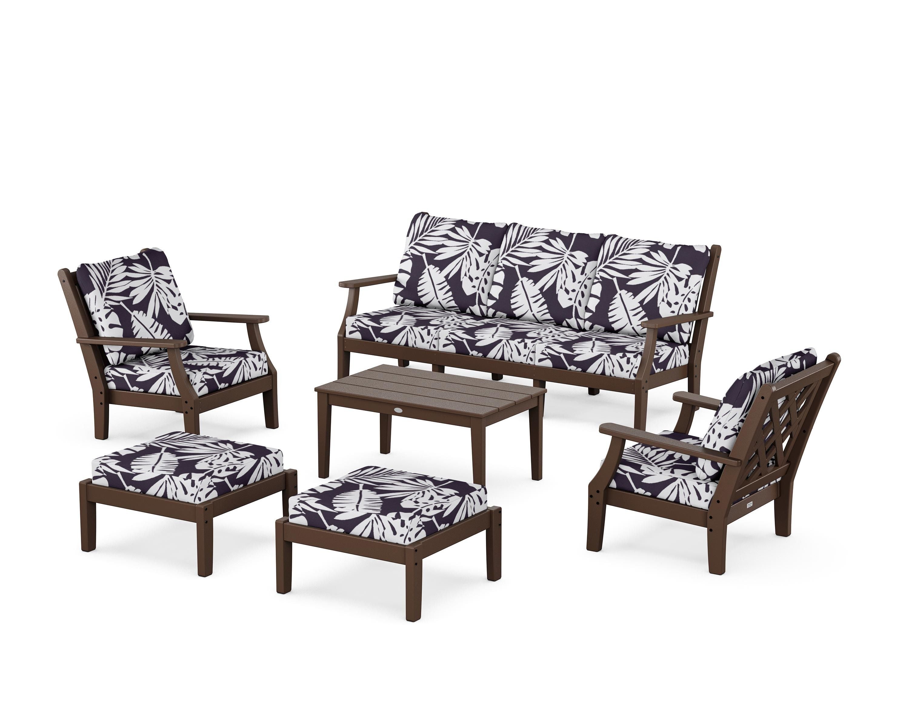 Country Living Wovendale 6-Piece Lounge Sofa Set in Mahogany / Leaf Navy