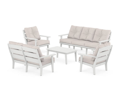 POLYWOOD® Lakeside 5-Piece Lounge Sofa Set in White / Dune Burlap