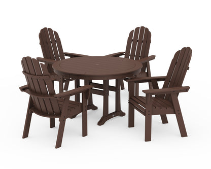 POLYWOOD® Vineyard Curveback Adirondack 5-Piece Nautical Trestle Dining Set in Mahogany