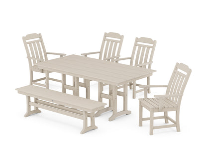 Country Living Cottage 6-Piece Farmhouse Dining Set with Bench in Sand
