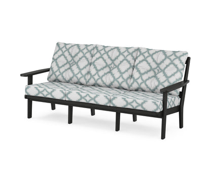 POLYWOOD® Oxford Deep Seating Sofa in Black / Trellis Glacier Spa