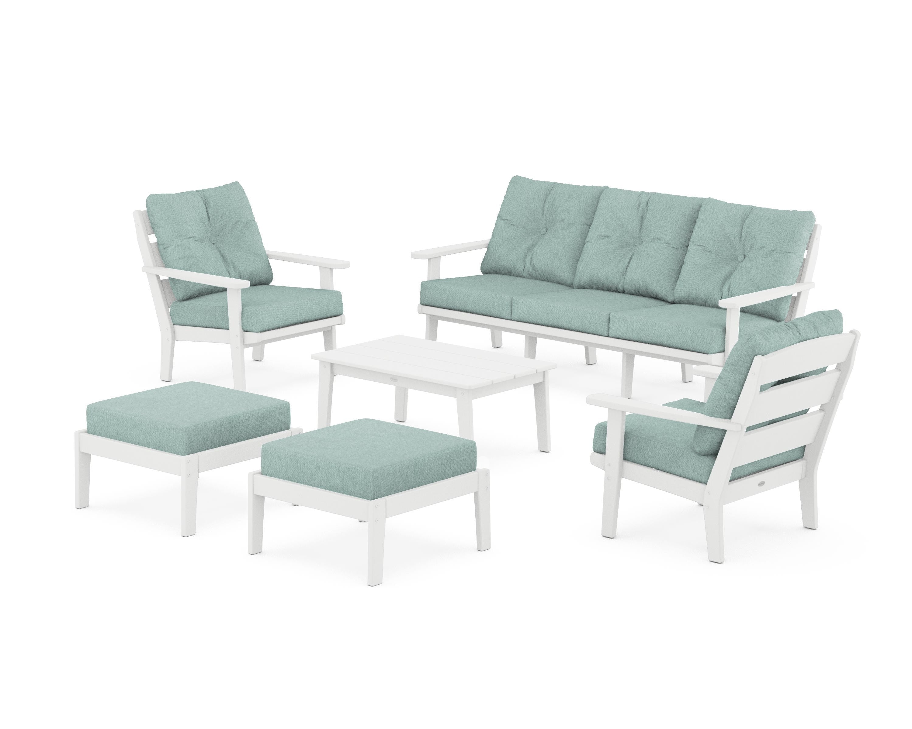POLYWOOD® Lakeside 6-Piece Lounge Sofa Set in White / Glacier Spa
