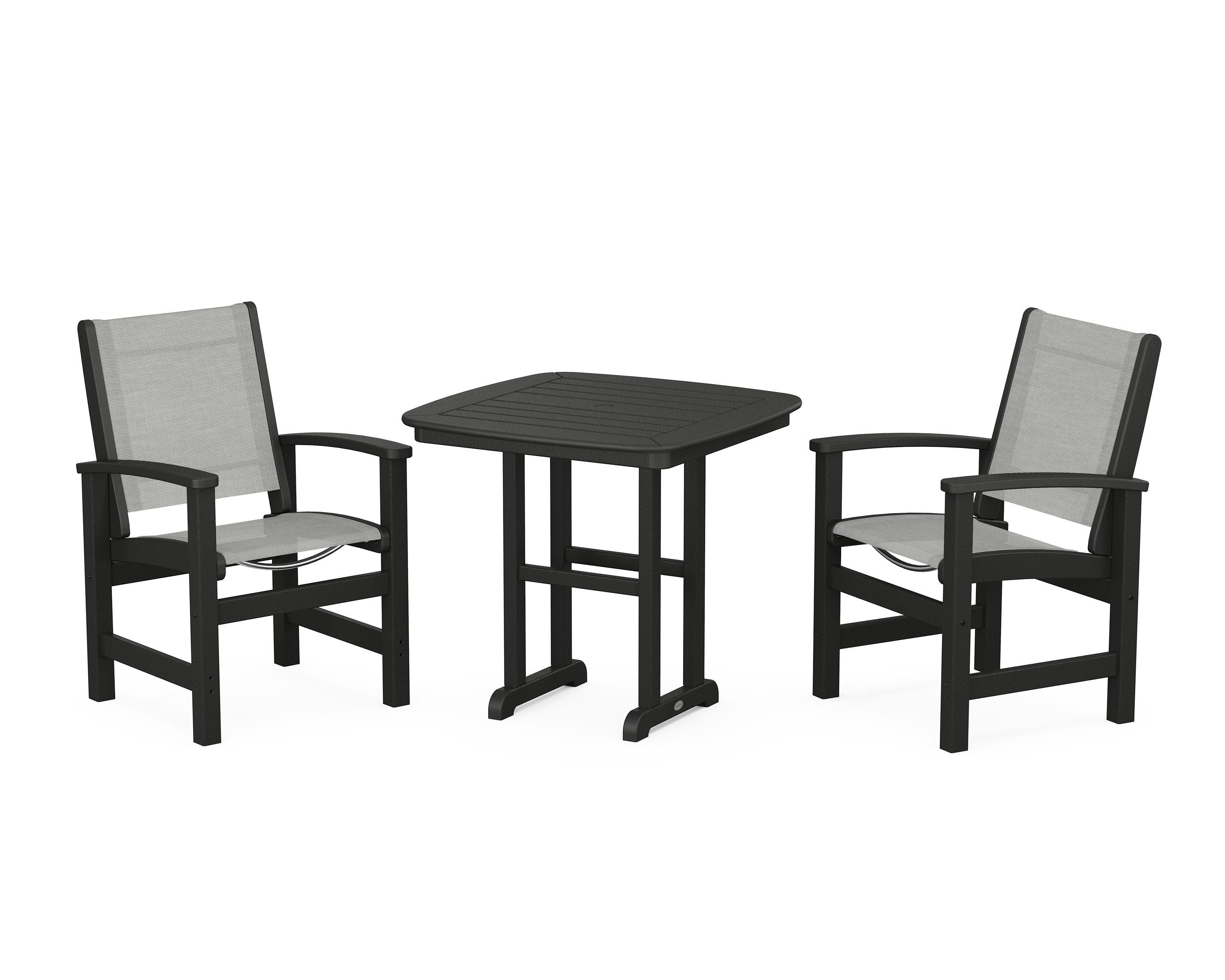 POLYWOOD® Coastal 3-Piece Dining Set in Black / Metallic Sling