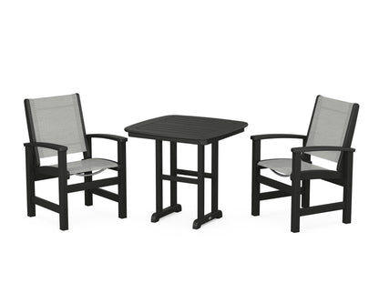 POLYWOOD® Coastal 3-Piece Dining Set in Black / Metallic Sling