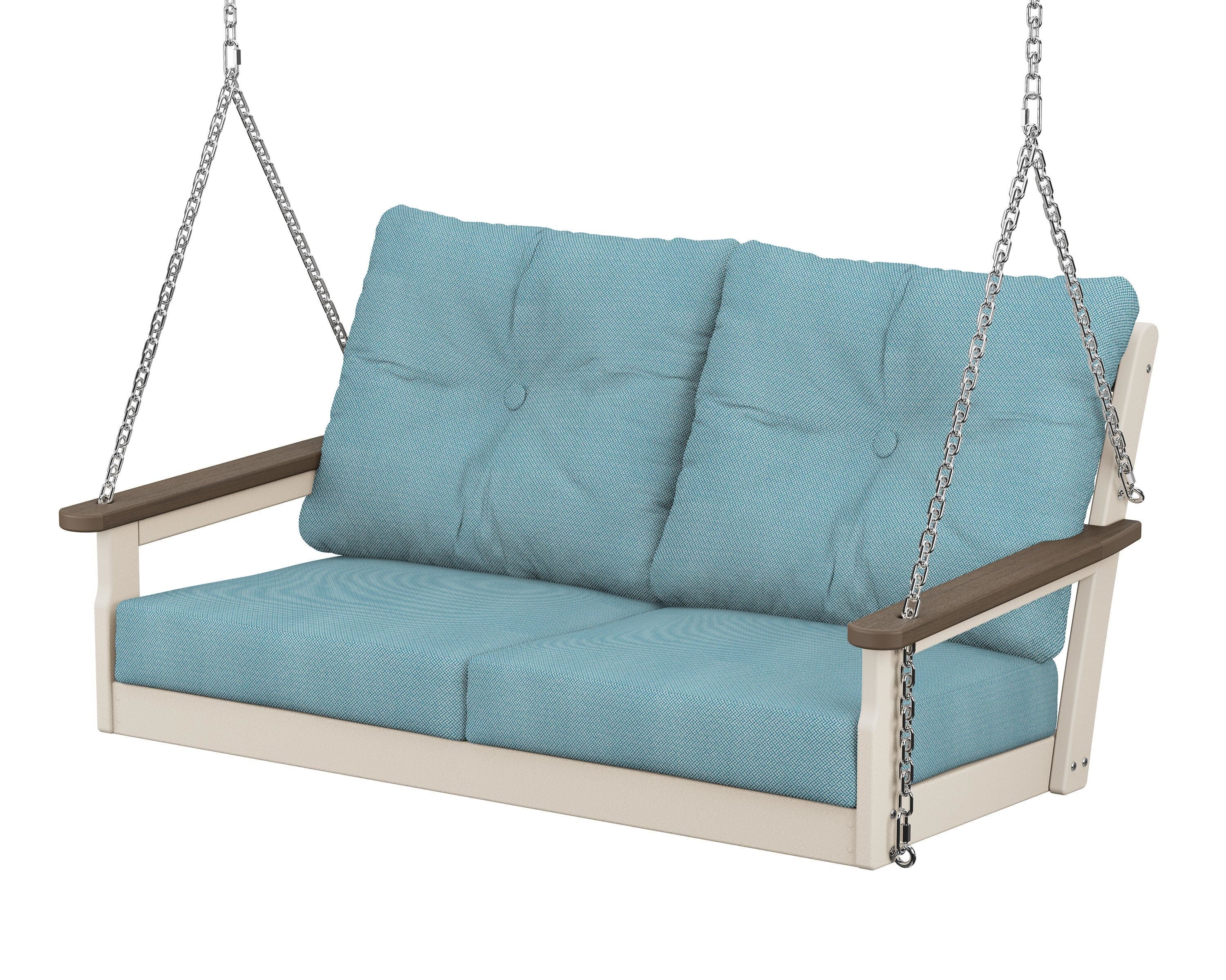 POLYWOOD® Vineyard Deep Seating Swing in Sand / Kona / Lattice Sky Blue
