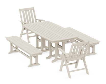 POLYWOOD® Vineyard Folding Chair 6-Piece Dining Set with Benches in Sand
