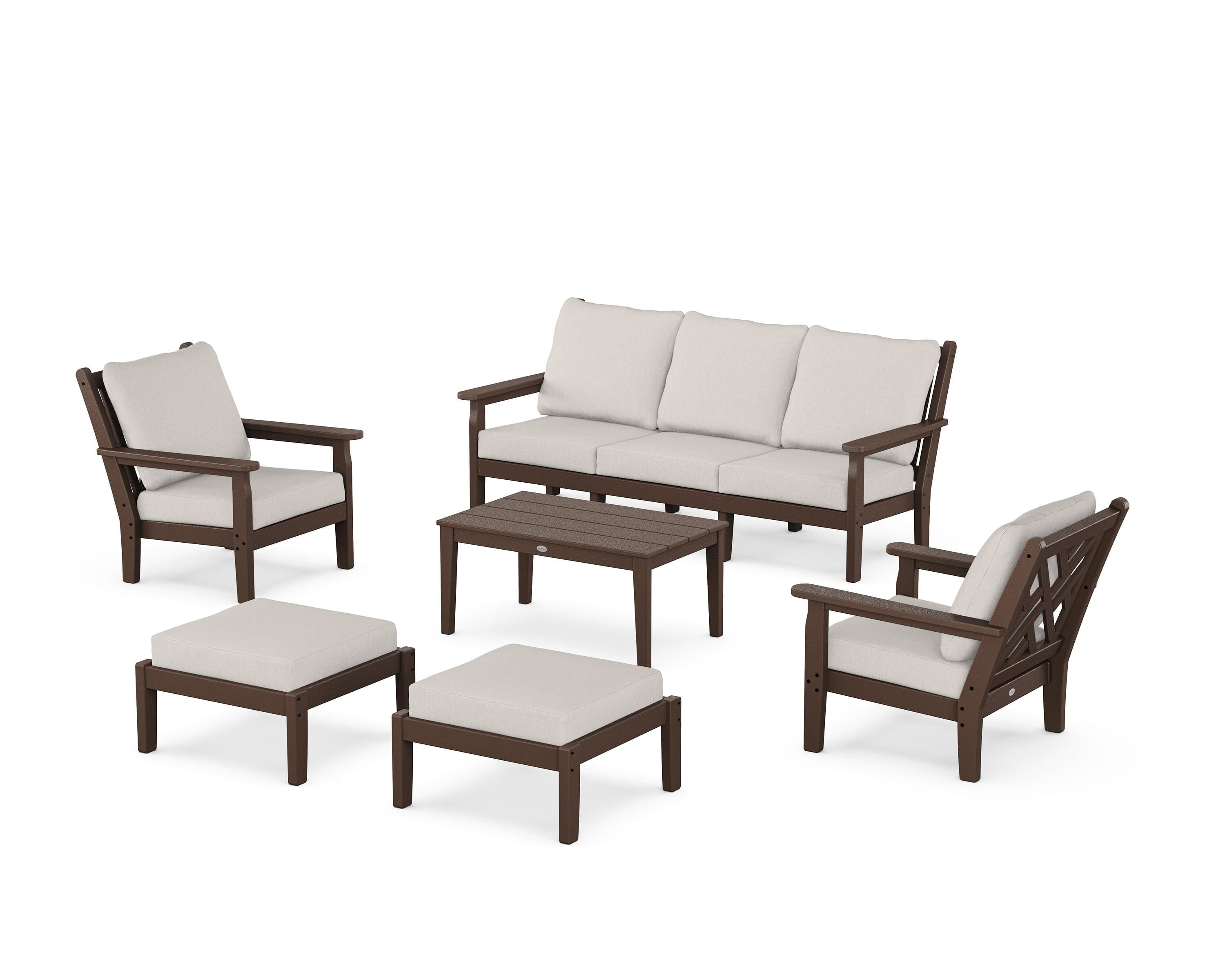 POLYWOOD® Chippendale 6-Piece Lounge Sofa Set in Mahogany / Cast Ash