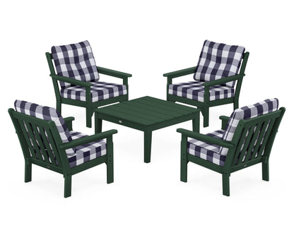 POLYWOOD® Vineyard 5-Piece Deep Seating Conversation Set in Green / Buffalo Plaid Navy