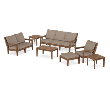 POLYWOOD® Chippendale 7-Piece Deep Seating Set in Teak / Spiced Burlap
