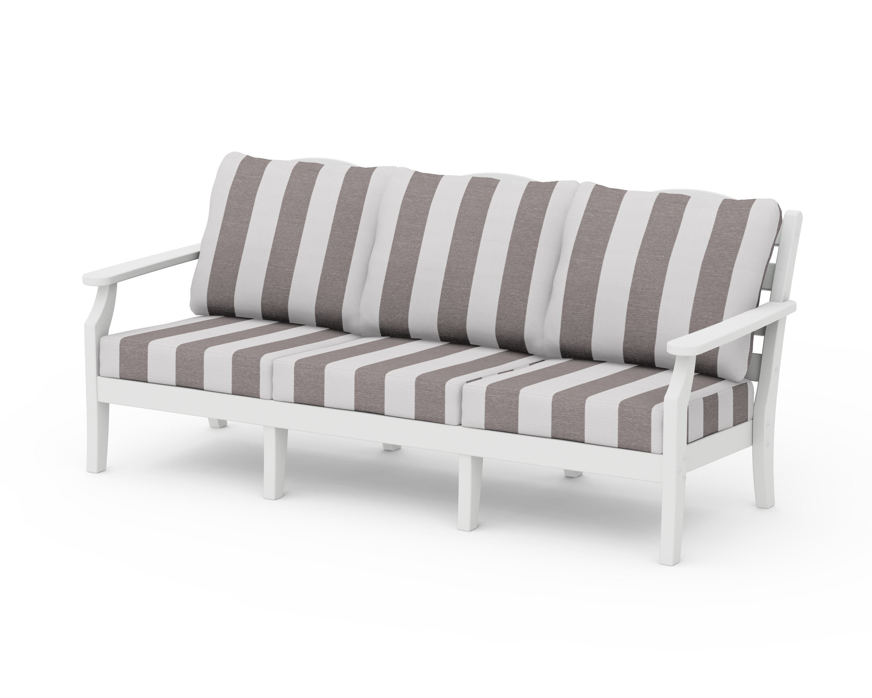 Draper James™ by  POLYWOOD® Savannah Deep Seating Sofa in White / Cabana Stripe Grey Mist