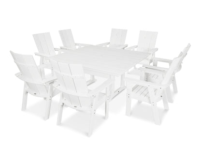 POLYWOOD® Modern Curveback Adirondack 9-Piece Farmhouse Trestle Dining Set in White