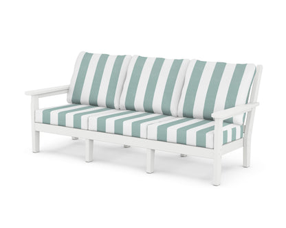 POLYWOOD® Chippendale Deep Seating Sofa in White / Cabana Stripe Glacier Spa