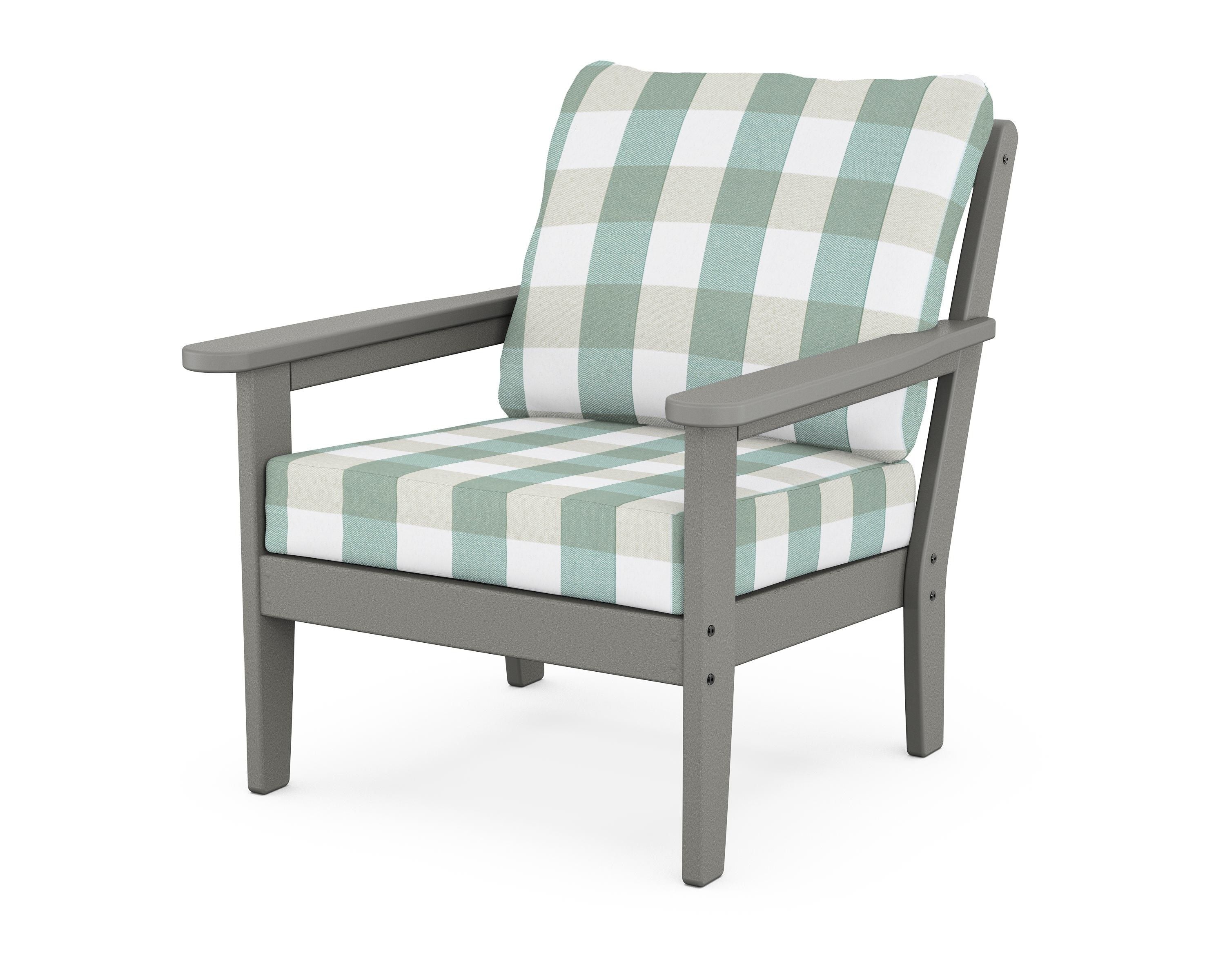 Country Living Cottage Deep Seating Chair in Slate Grey / Buffalo Plaid Glacier Spa