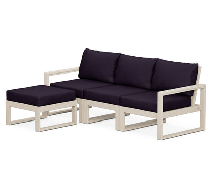 POLYWOOD® EDGE 4-Piece Modular Deep Seating Set with Ottoman in Sand / Navy Linen