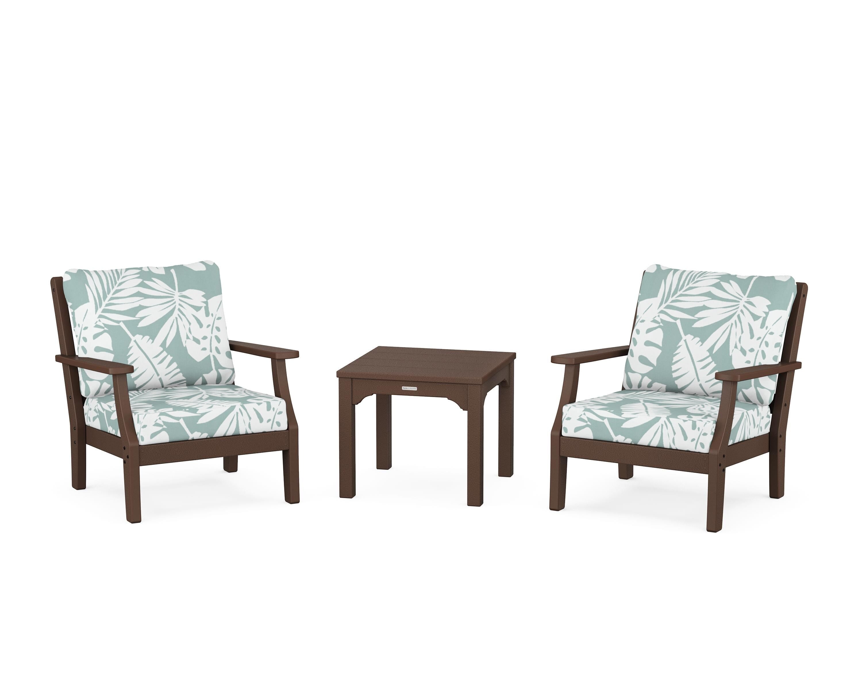 Martha Stewart by POLYWOOD® Chinoiserie 3-Piece Deep Seating Set in Mahogany / Leaf Glacier Spa