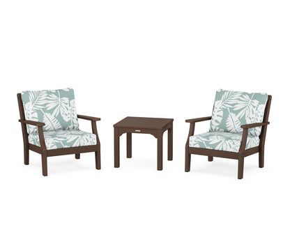 Martha Stewart by POLYWOOD® Chinoiserie 3-Piece Deep Seating Set in Mahogany / Leaf Glacier Spa