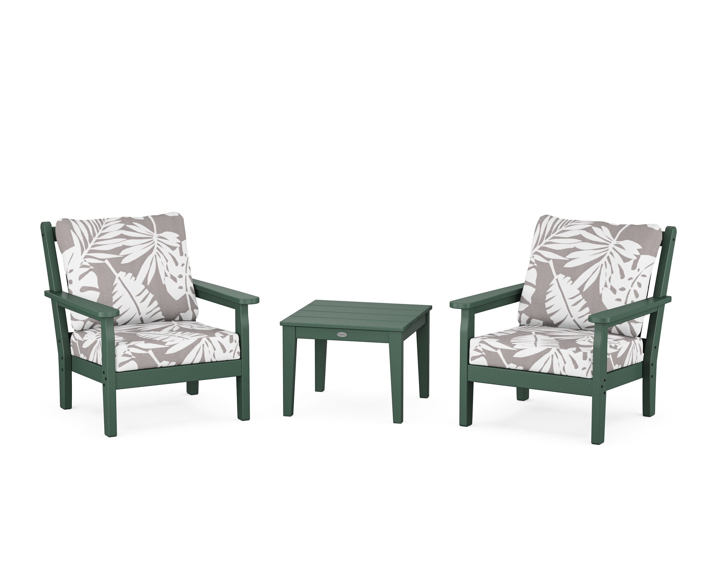 POLYWOOD® Chippendale 3-Piece Deep Seating Set in Green / Leaf Grey Mist