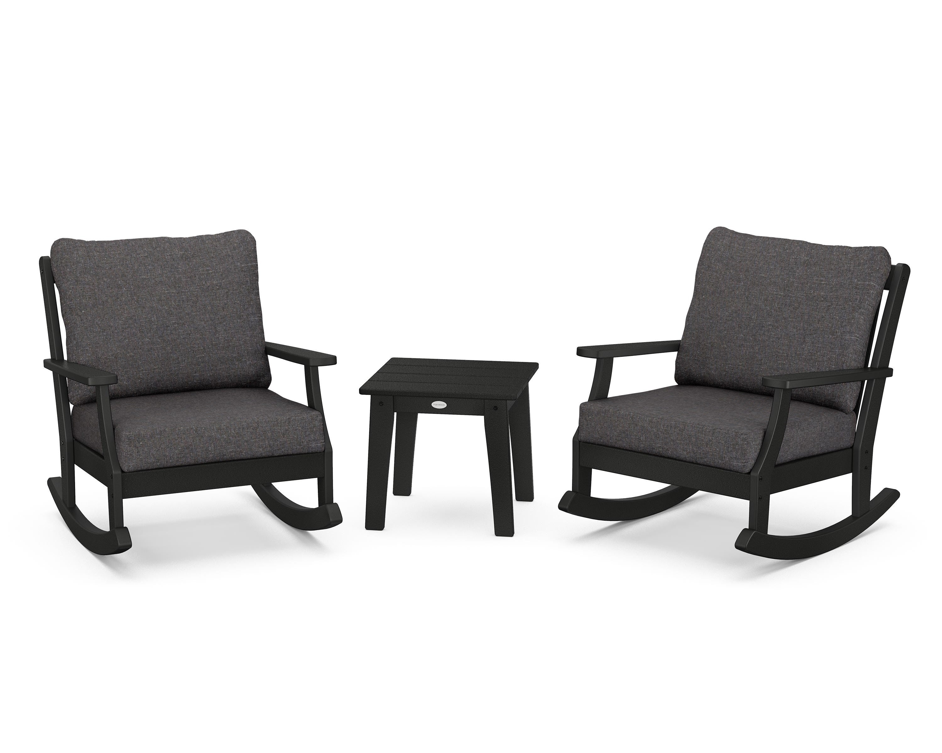 POLYWOOD® Braxton 3-Piece Deep Seating Rocker Set in Black / Ash Charcoal