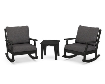 POLYWOOD® Braxton 3-Piece Deep Seating Rocker Set in Black / Ash Charcoal