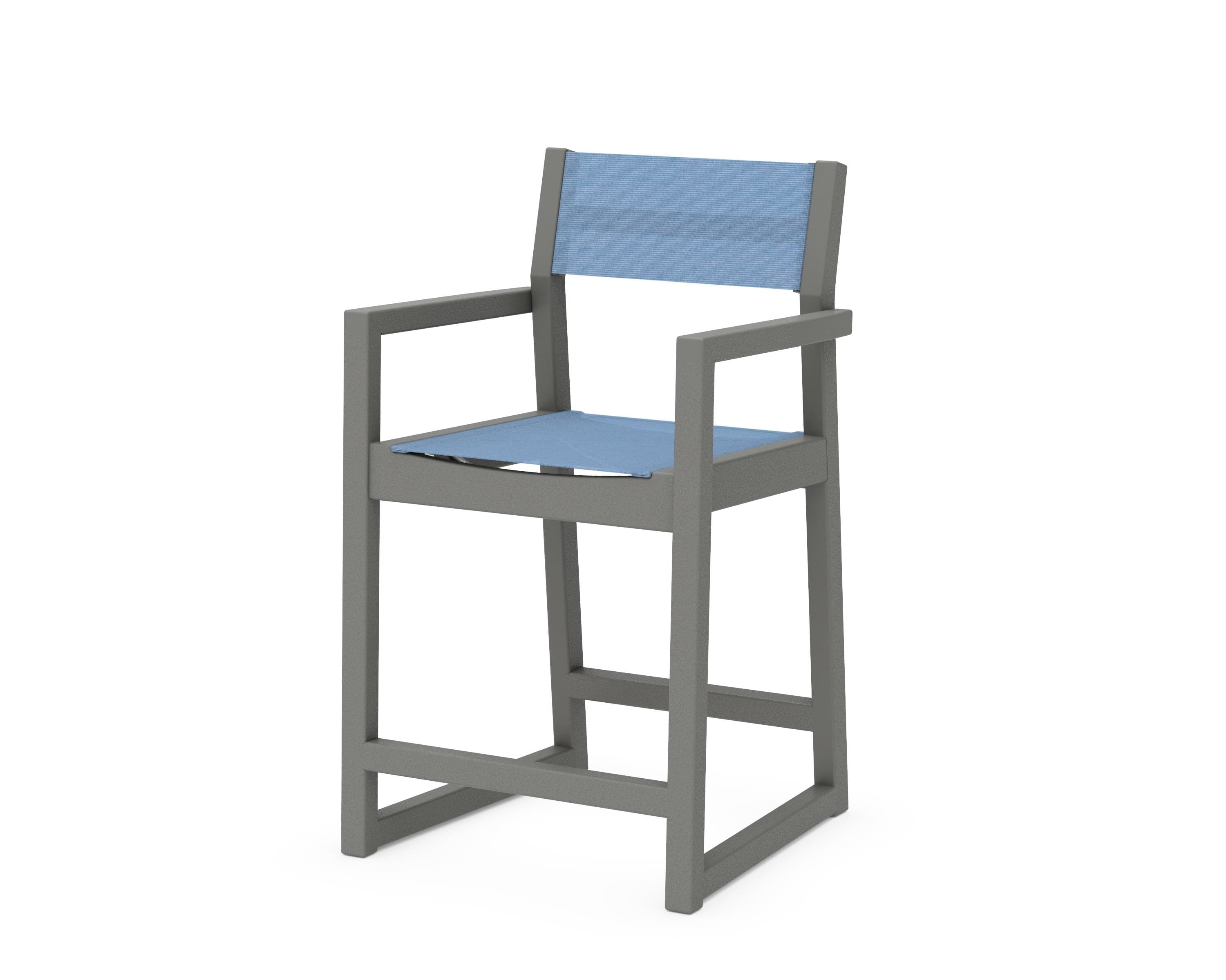 POLYWOOD® EDGE Sling Counter Arm Chair in Slate Grey / Poolside Sling