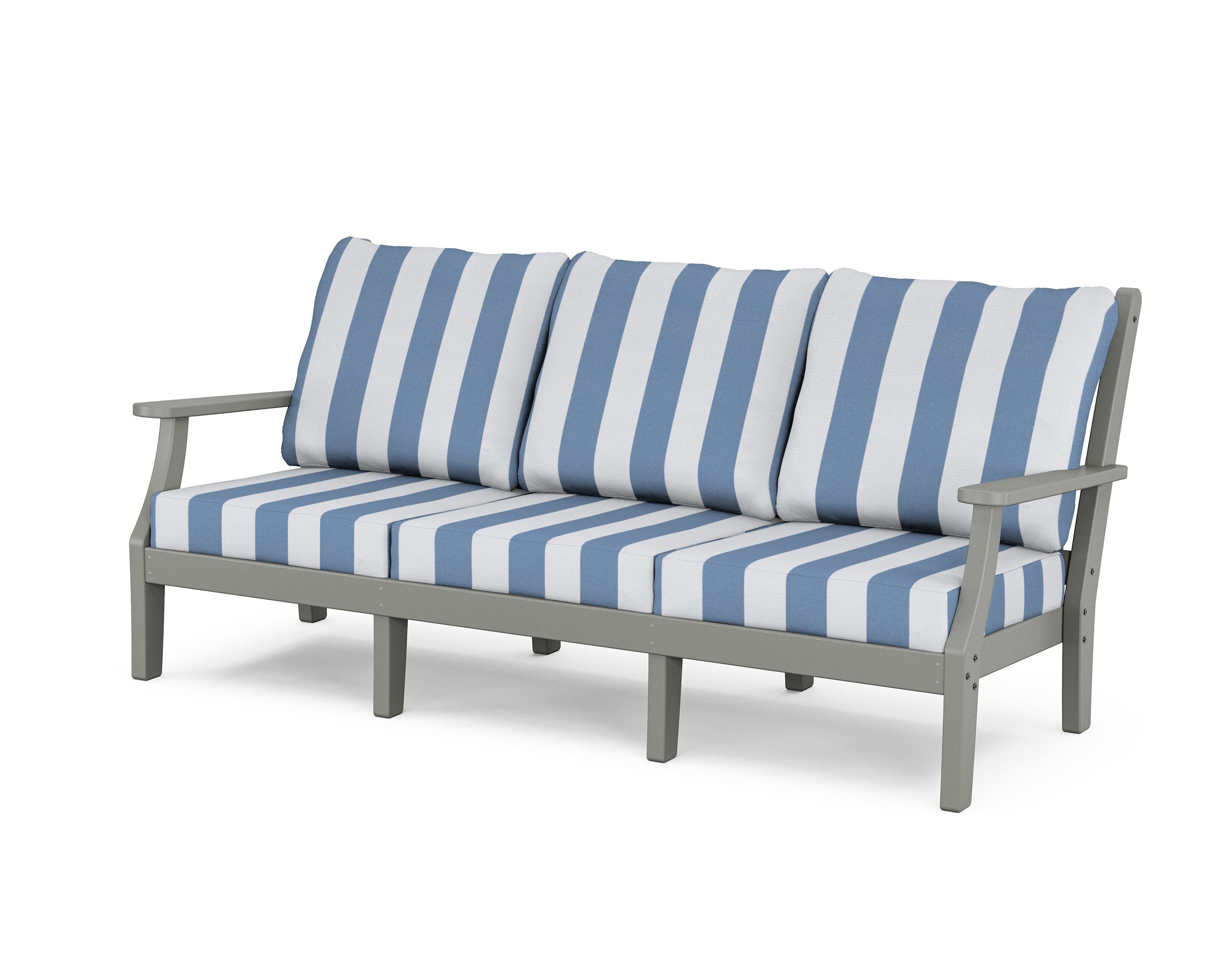 Country Living Wovendale Deep Seating Sofa in Slate Grey / Cabana Stripe Sky Blue