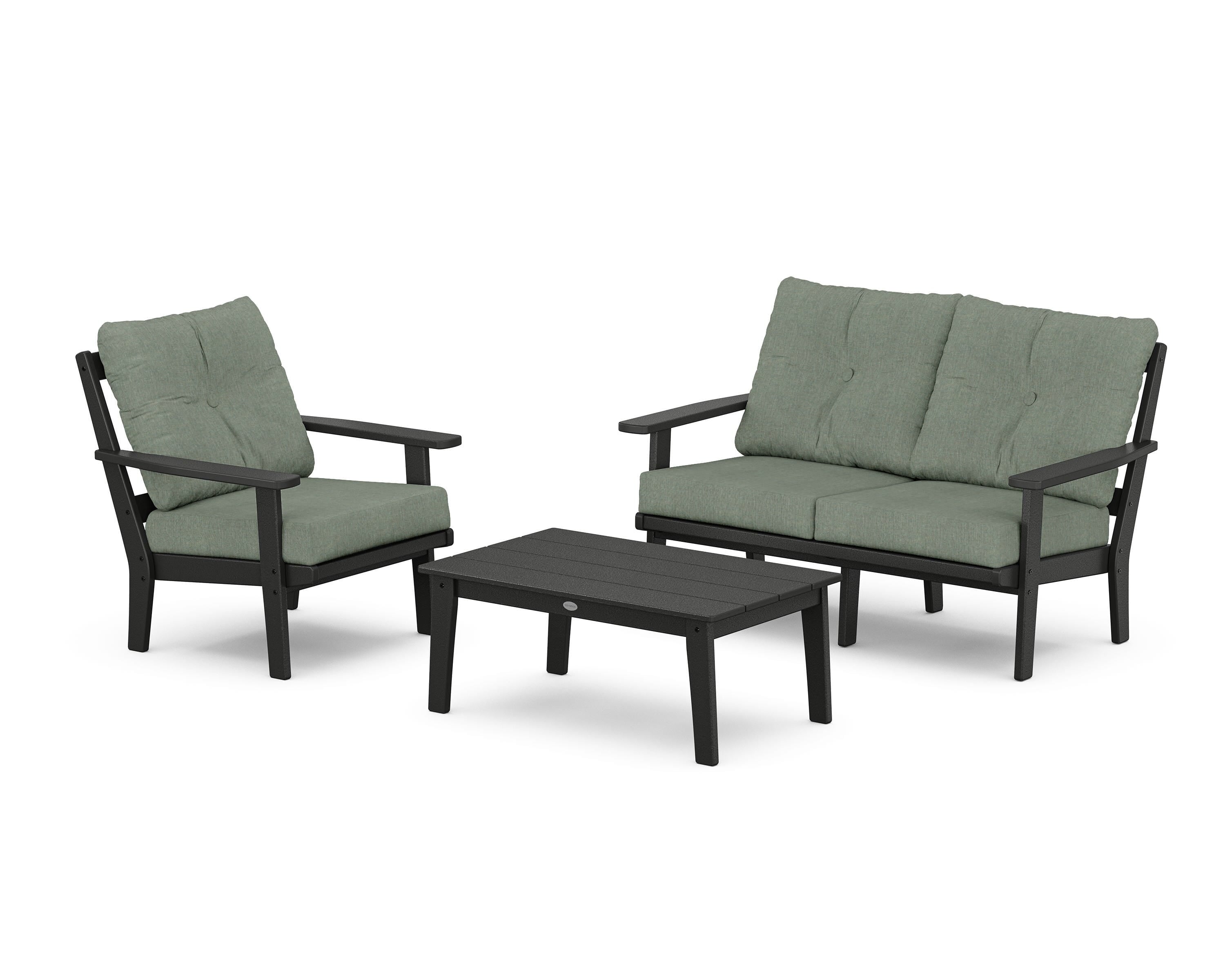 POLYWOOD® Oxford 3-Piece Deep Seating Set with Loveseat in Black / Cast Sage