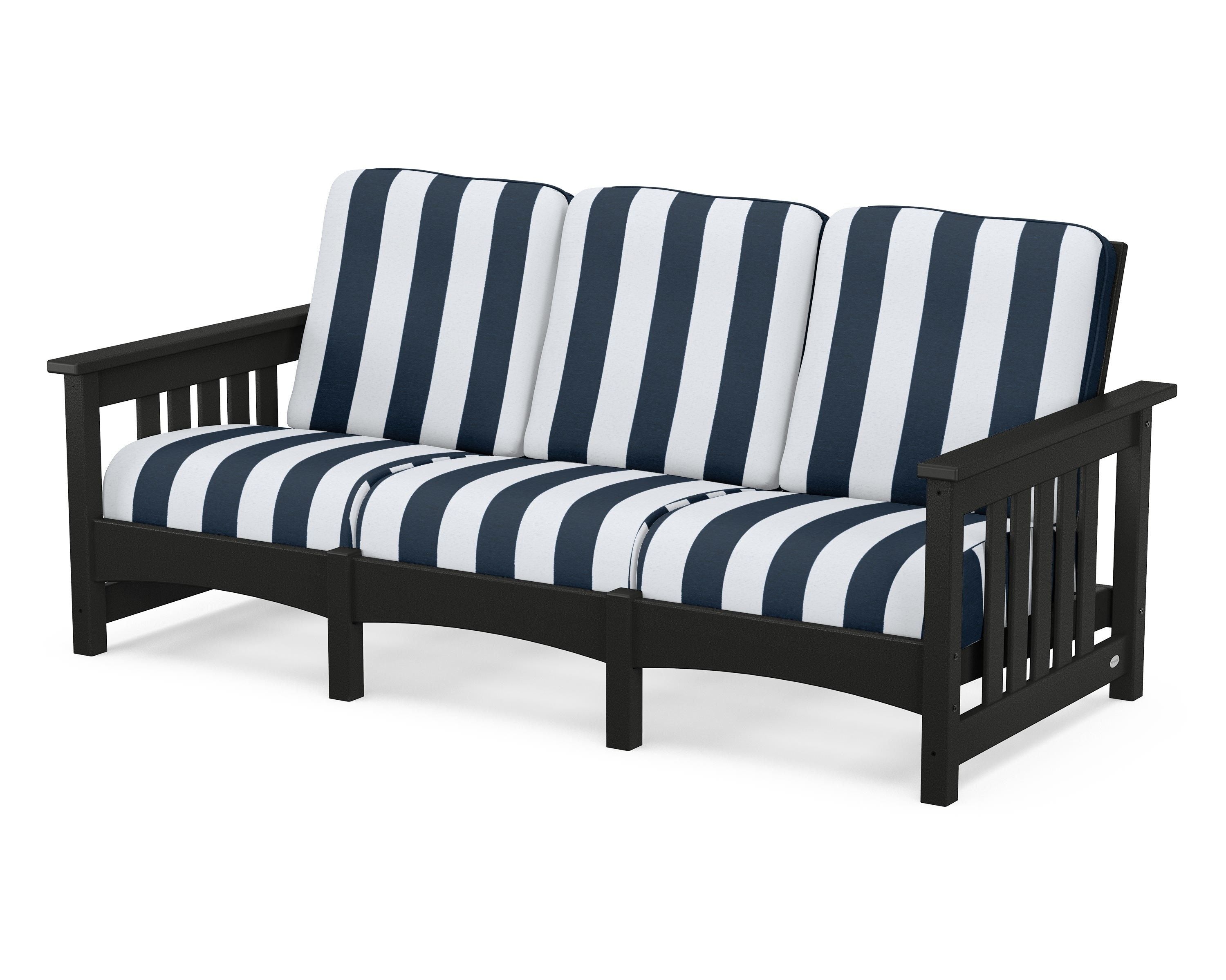 POLYWOOD® Club Mission Sofa in Black / Cabana Stripe Marine Indigo
