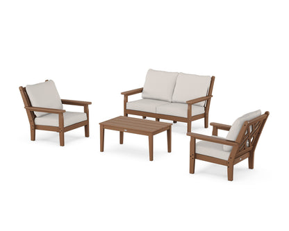 POLYWOOD® Chippendale 4-Piece Deep Seating Set with Loveseat in Teak / Cast Ash