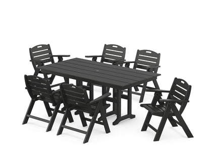 POLYWOOD® Nautical Lowback 7-Piece Farmhouse Dining Set in Black