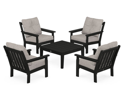 POLYWOOD® Vineyard 5-Piece Deep Seating Conversation Set in Black / Weathered Tweed