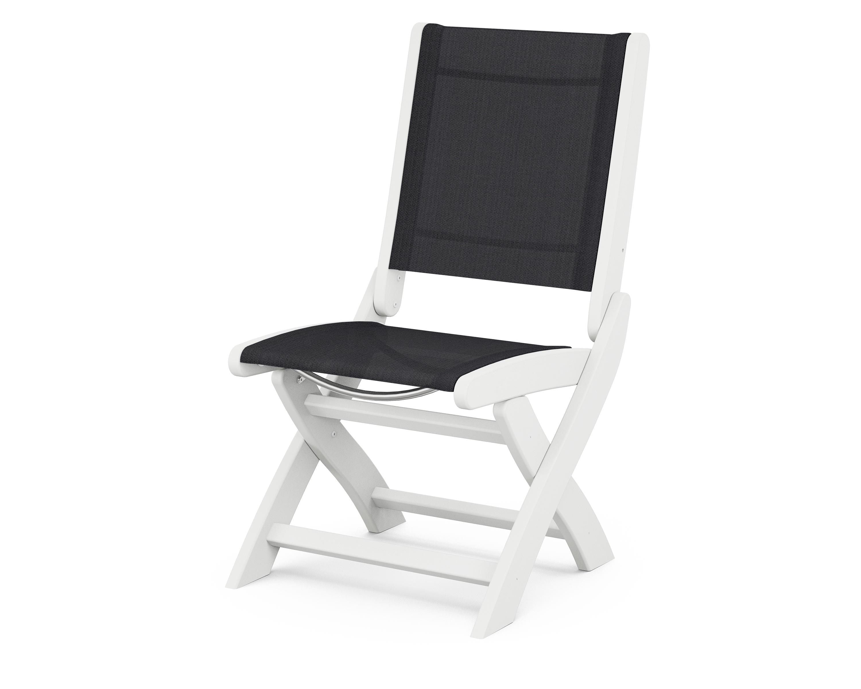 POLYWOOD® Coastal Folding Side Chair in White / Black Sling