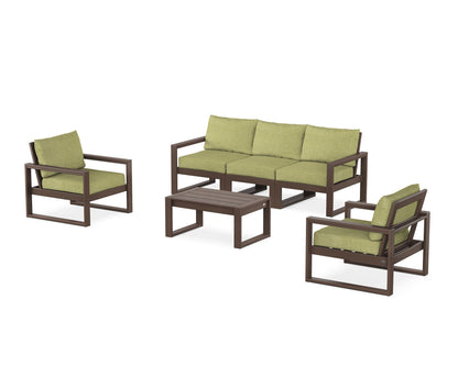 POLYWOOD® EDGE Sectional 4-Piece Deep Seating Set with Sofa in Mahogany / Chartreuse Boucle