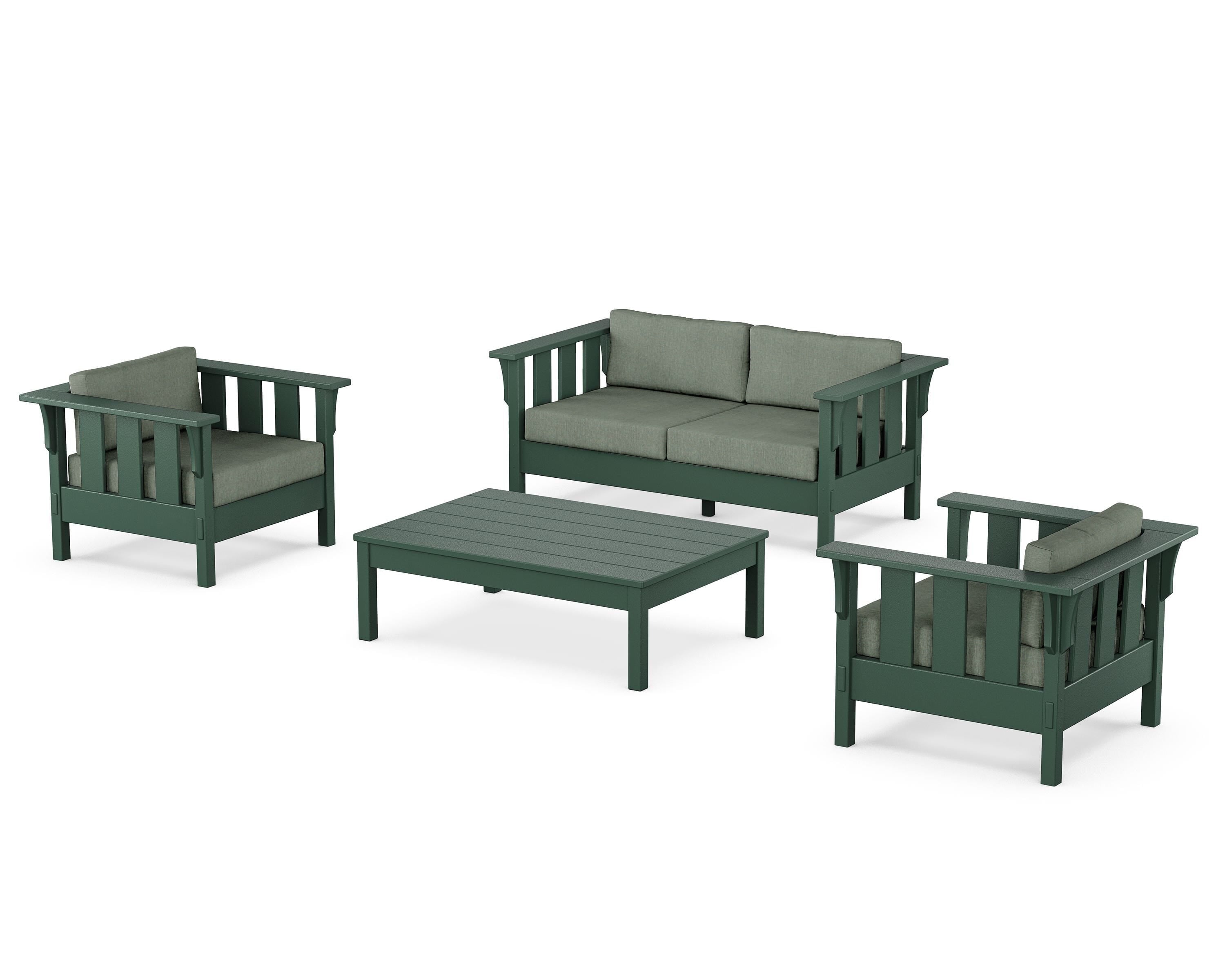 Martha Stewart by POLYWOOD® Acadia 4-Piece Deep Seating Set with Loveseat in Green / Cast Sage