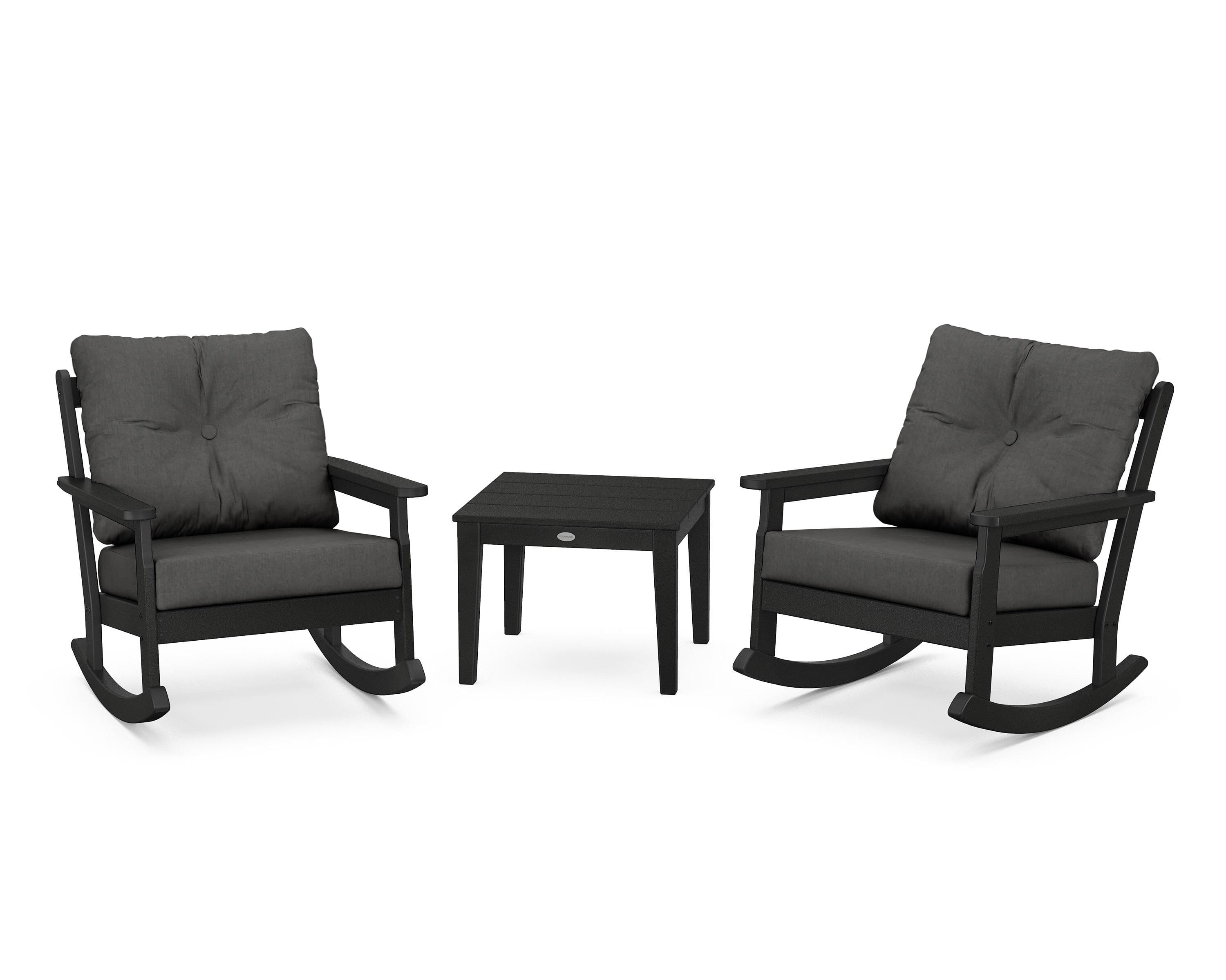 POLYWOOD® Vineyard 3-Piece Deep Seating Rocker Set in Black / Spectrum Carbon