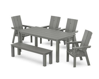POLYWOOD® Modern Curveback Adirondack 6-Piece Parsons Dining Set with Bench in Slate Grey