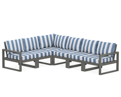 POLYWOOD® EDGE 6-Piece Modular Deep Seating Set in Slate Grey / Cabana Stripe Sky Blue