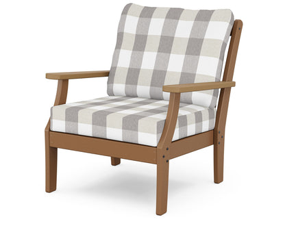 POLYWOOD® Braxton Deep Seating Chair in Teak / Natural / Buffalo Plaid Grey Mist