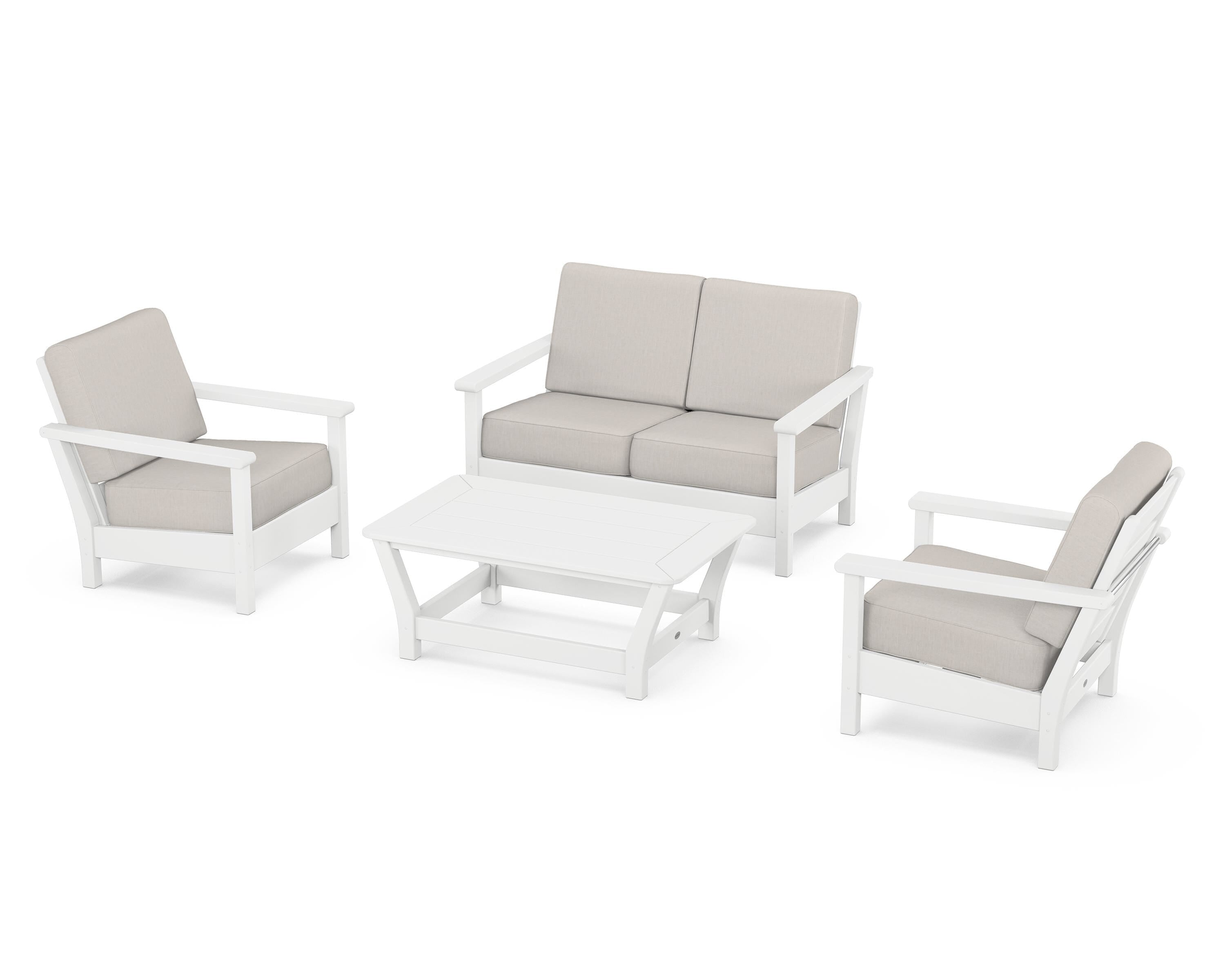 POLYWOOD® Harbour 4-Piece Deep Seating Set in White / Cast Ash